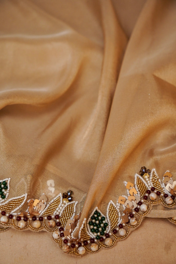 Golden Glamour Pure Crepe Tissue Saree with Statement Blouse View 7