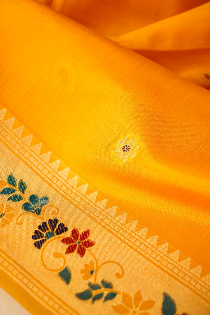 Yellow Banarasi Silk Saree with Paithani Border and Paithani