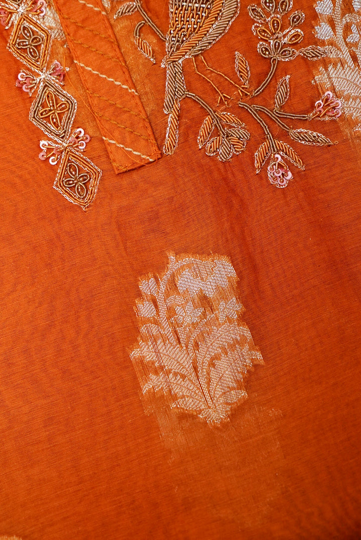 Mustard Pure Mul Silk Haldi Suit with Zardozi Neckline and Pitta Zari Dupatta