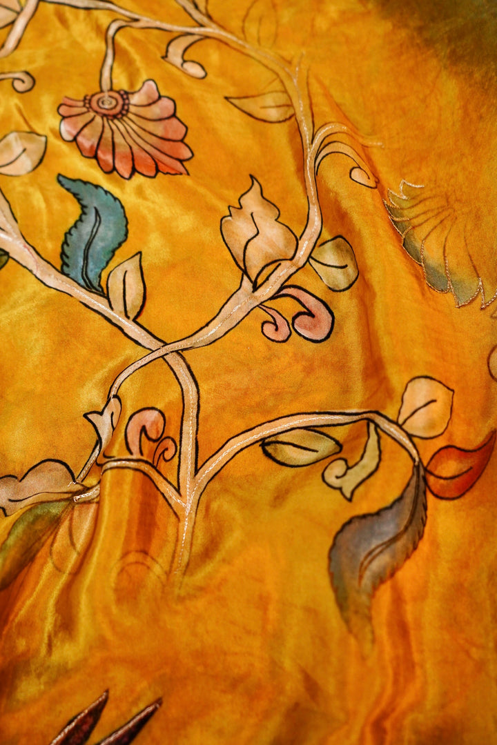 Vibrant Yellow Crepe Silk Saree with Floral Prints for Haldi Ceremony