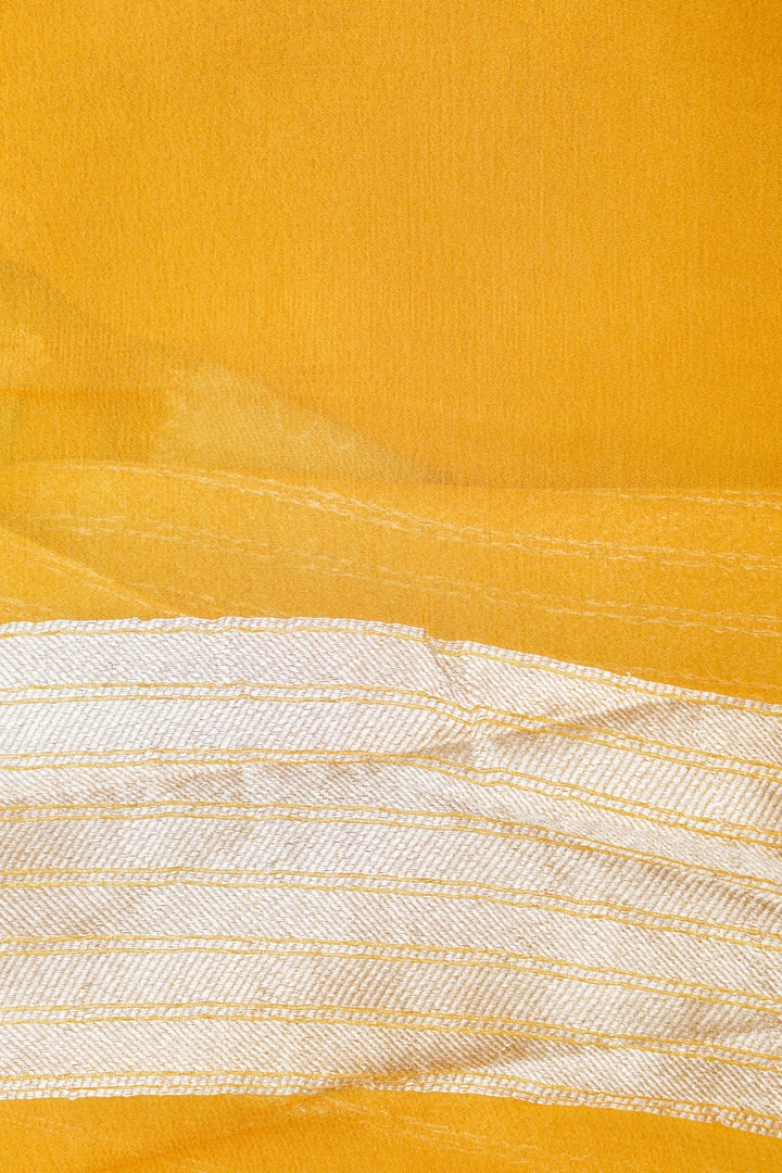Yellow Pure Georgette Saree with Zari Weave Jangla Design