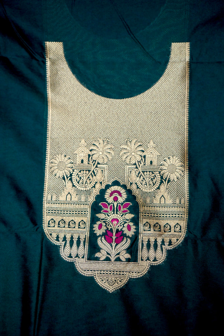 Teal Green Modal Silk Co-Ord Set with Heritage Woven Design