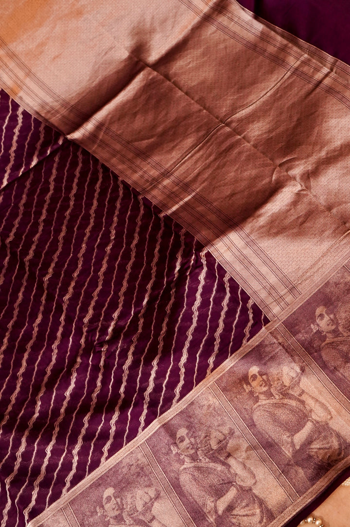 Imperial Wine Majesty – Dark Purple Pure Katan Silk Handloom Banarasi Madhubala Saree