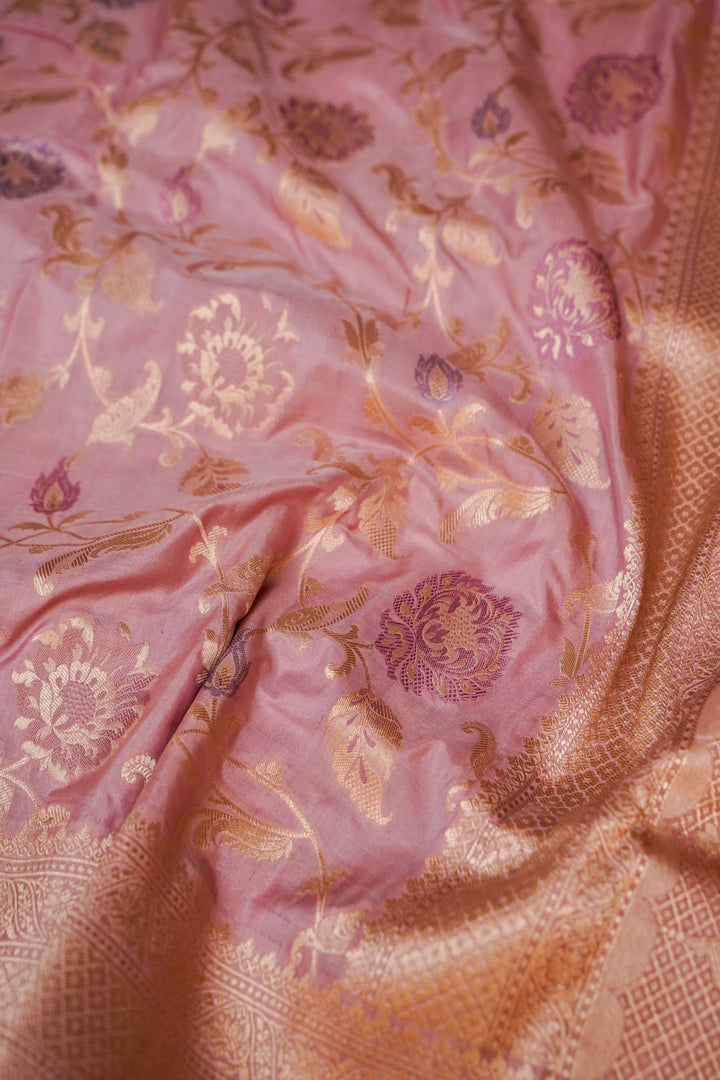 Dusty Rose Jangla Handwoven Meenakari Katan Silk Saree View 4