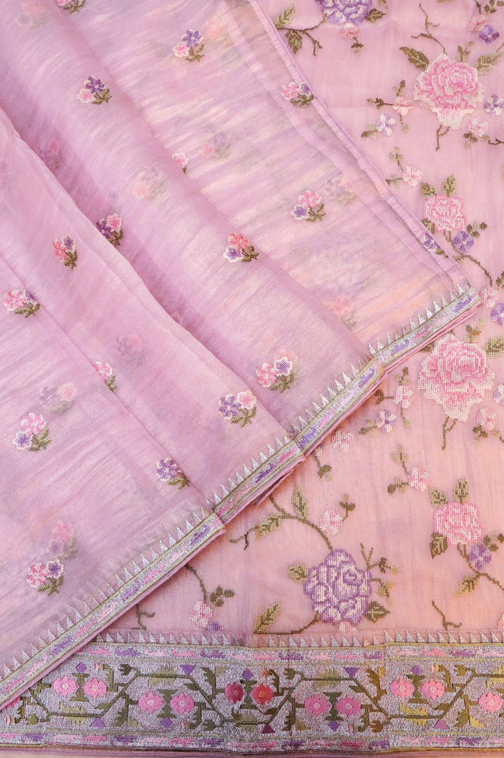 Lavender Banarasi Crush Tissue Silk Suit Set with Embroidery Work
