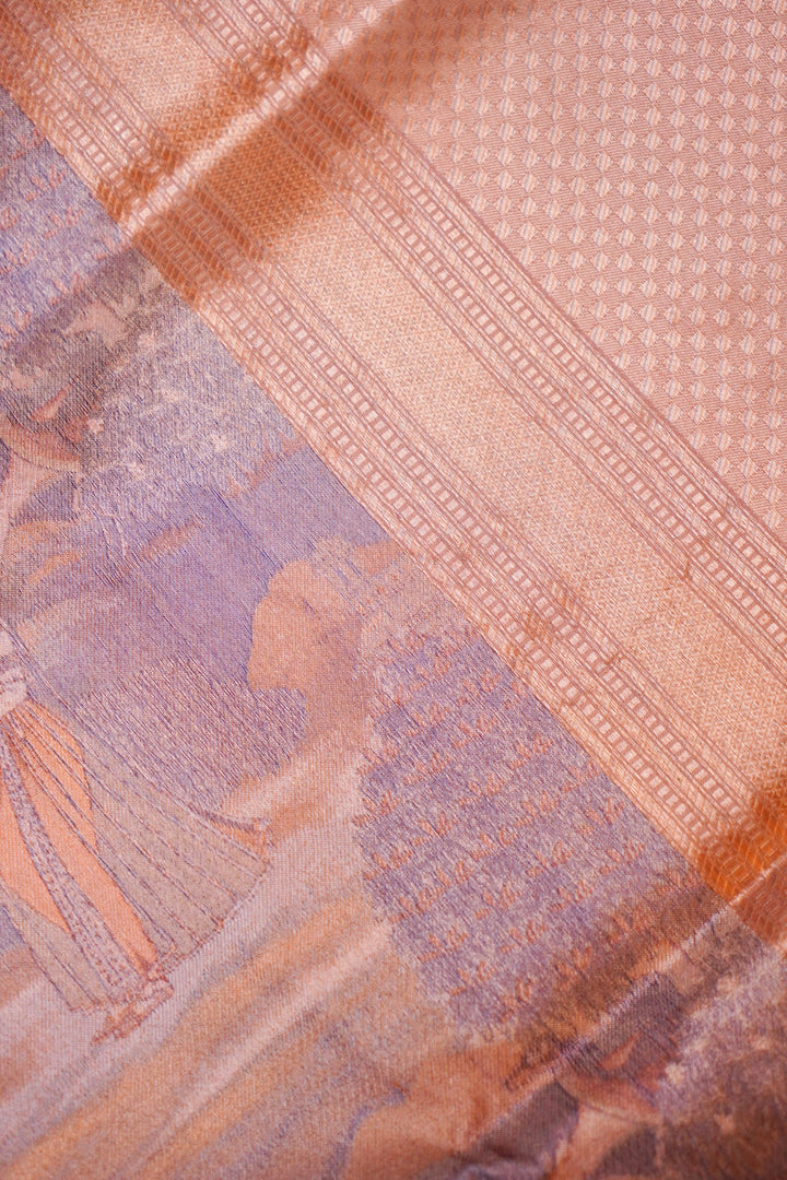 Luxury Peach Banarasi Katan Silk Saree – Handwoven with Delicate Figure Designs