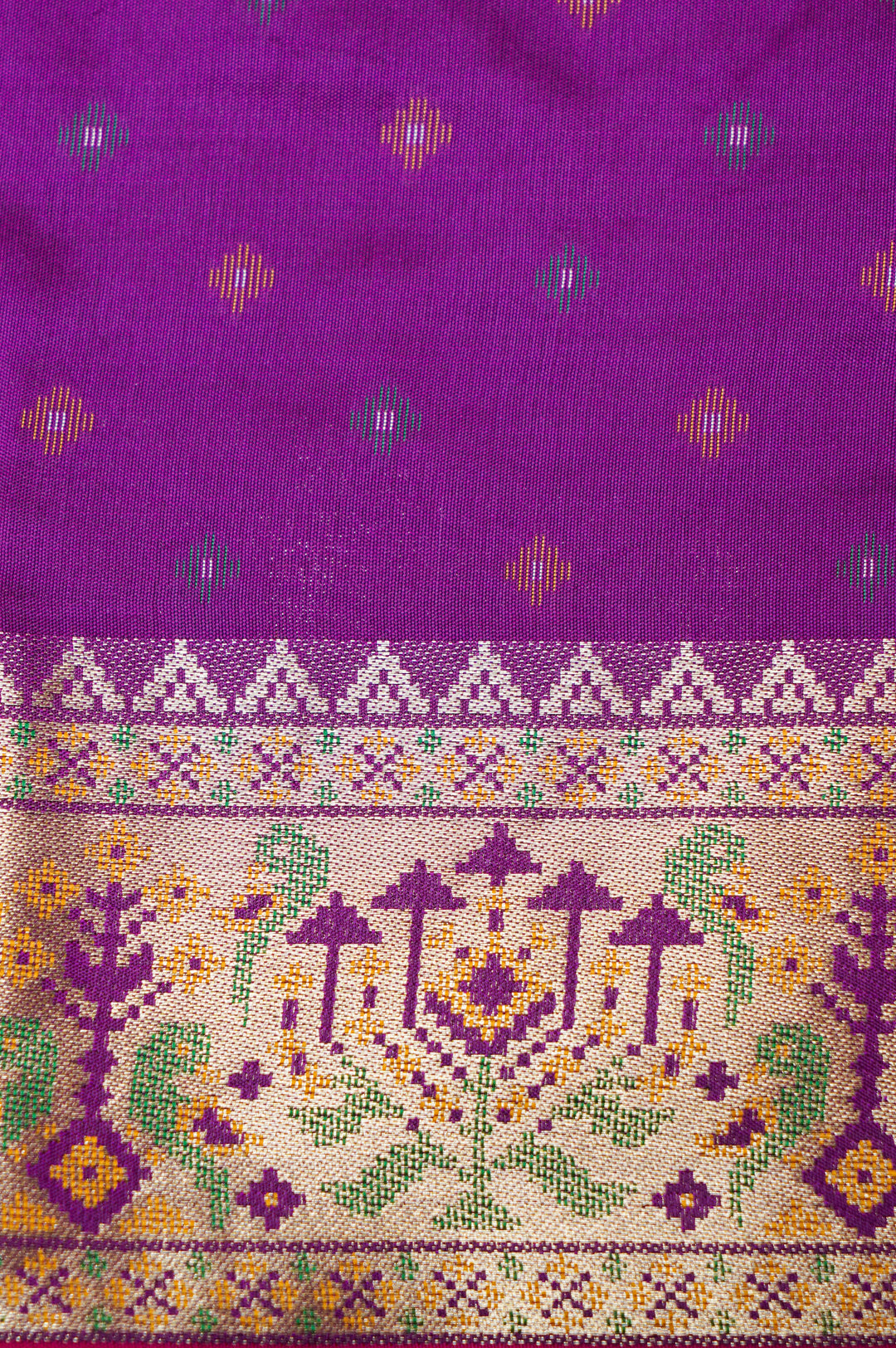 Dark Purple Soft Silk Ikat Inspired Saree with Golden Zari Heavy Border & Pallu