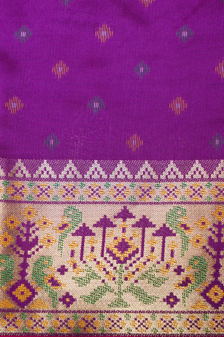 Dark Purple Soft Silk Ikat Inspired Saree with Golden Zari Heavy Border & Pallu
