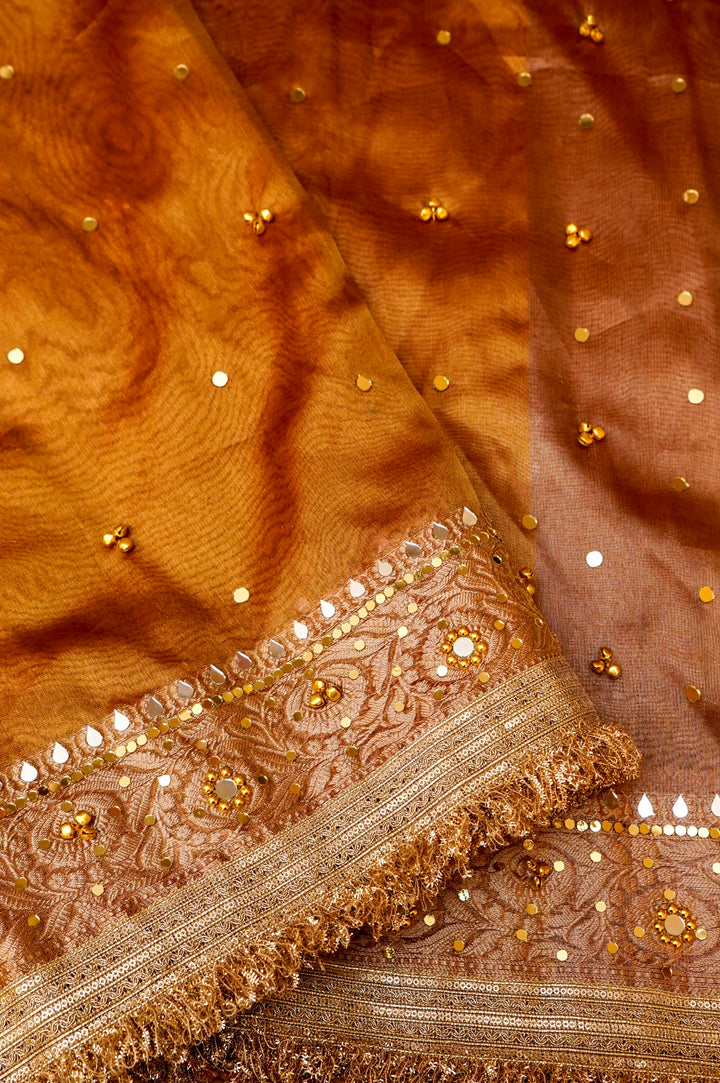 Copper Gold Viral Ghungru Saree with Mirror Work View 4