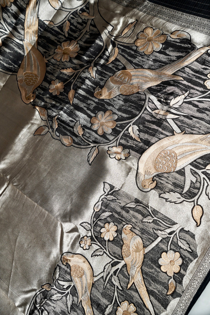 Black Pure Banarasi Crepe Tissue Saree with Contemporary Design Pattern