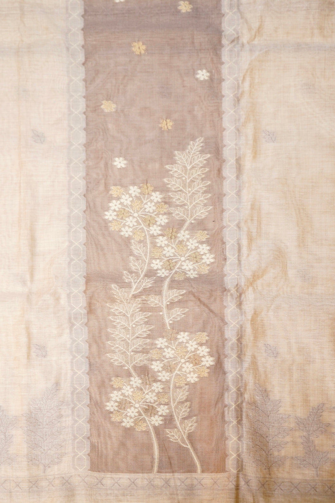 Off White &amp; Mauve Floral Woven Unstitched Suit Set