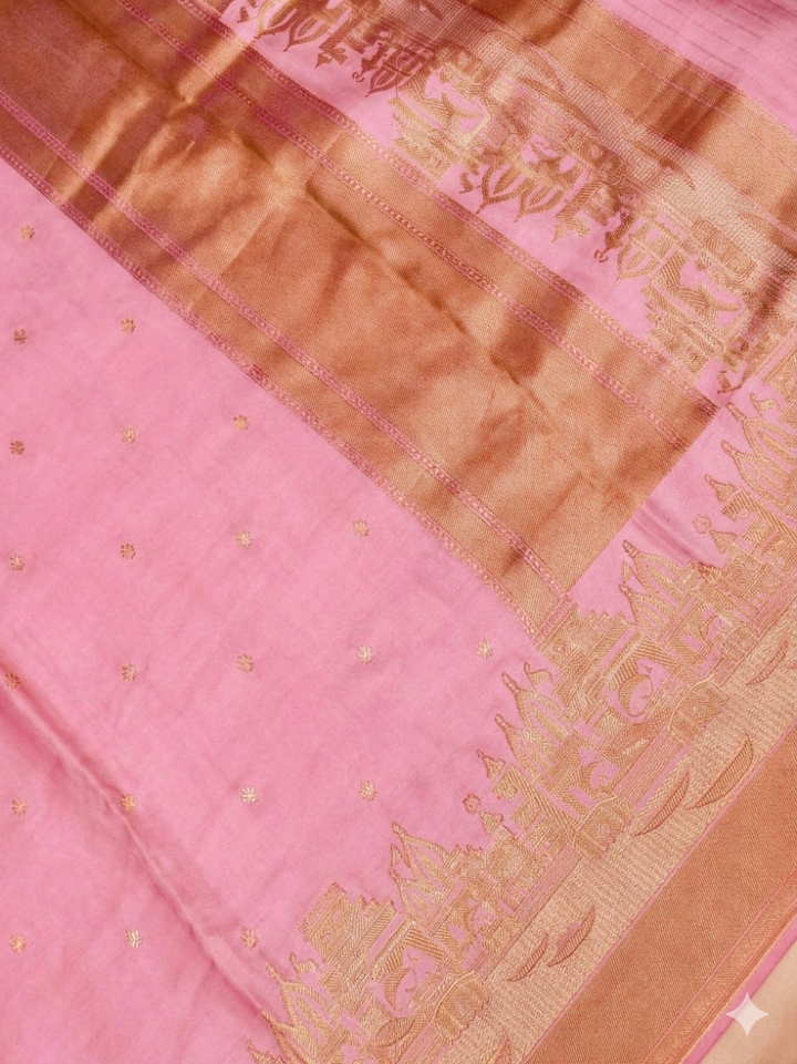 Baby Pink Banarasi Ghat Design Mashru Silk Saree