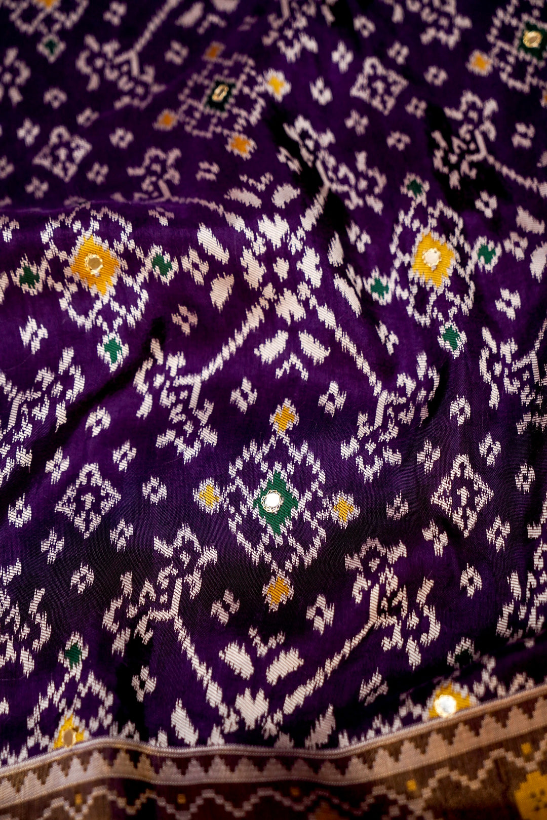 Royal Violet Patola Silk Aari Mirror Work Saree View 3