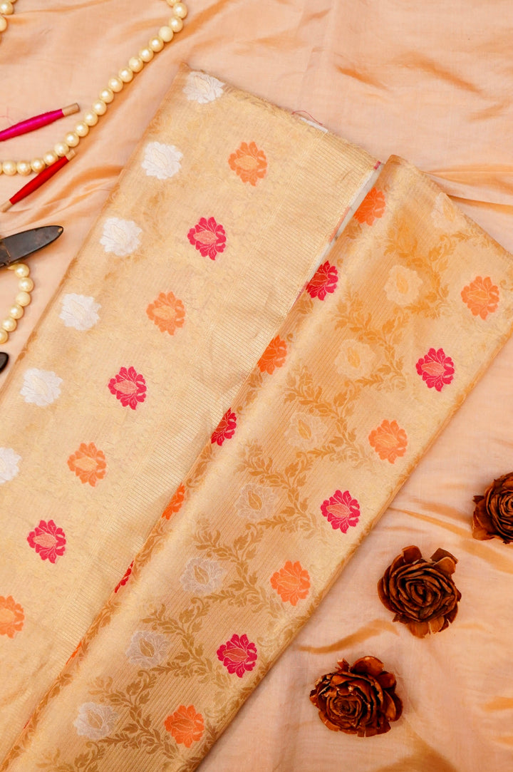 Pure Banarasi Golden Katan Tissue Silk Meenakari Jaal Saree