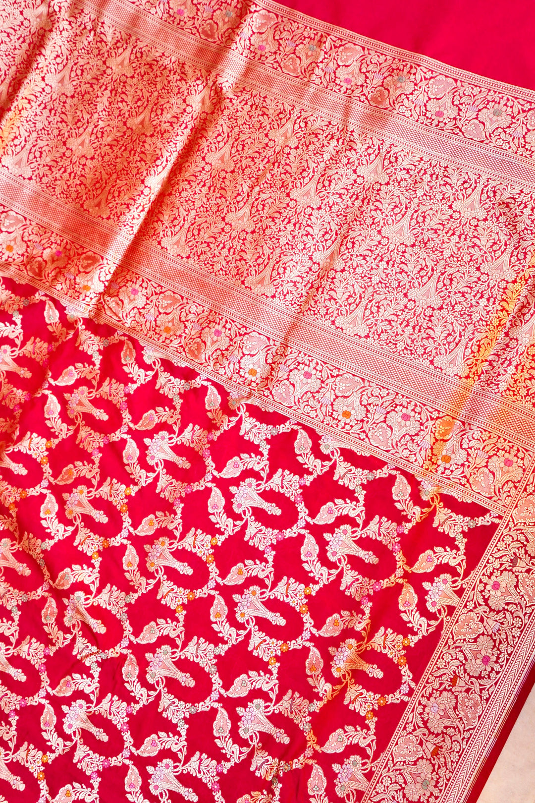 Exquisite Pink Pure Handloom Katan Silk Banarasi Jangla Saree