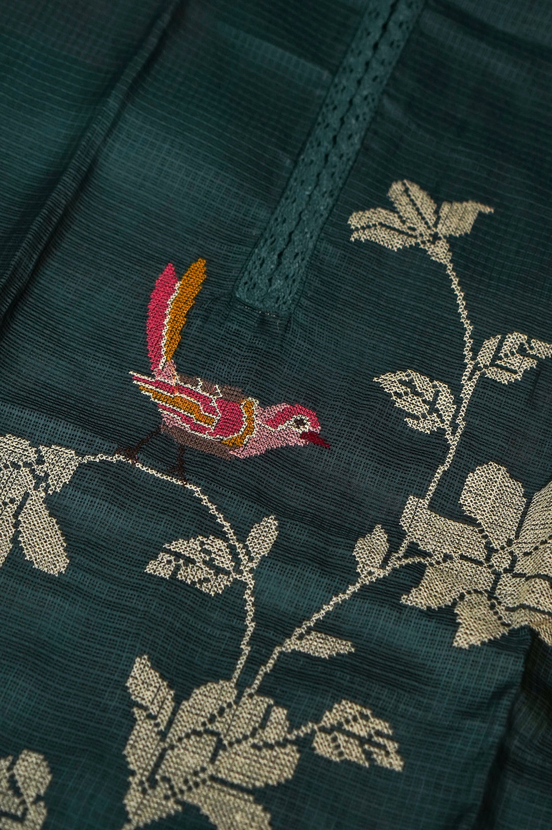 Teal Green Pure Kota Suit Set with Cross Stitch Embroidery View 5