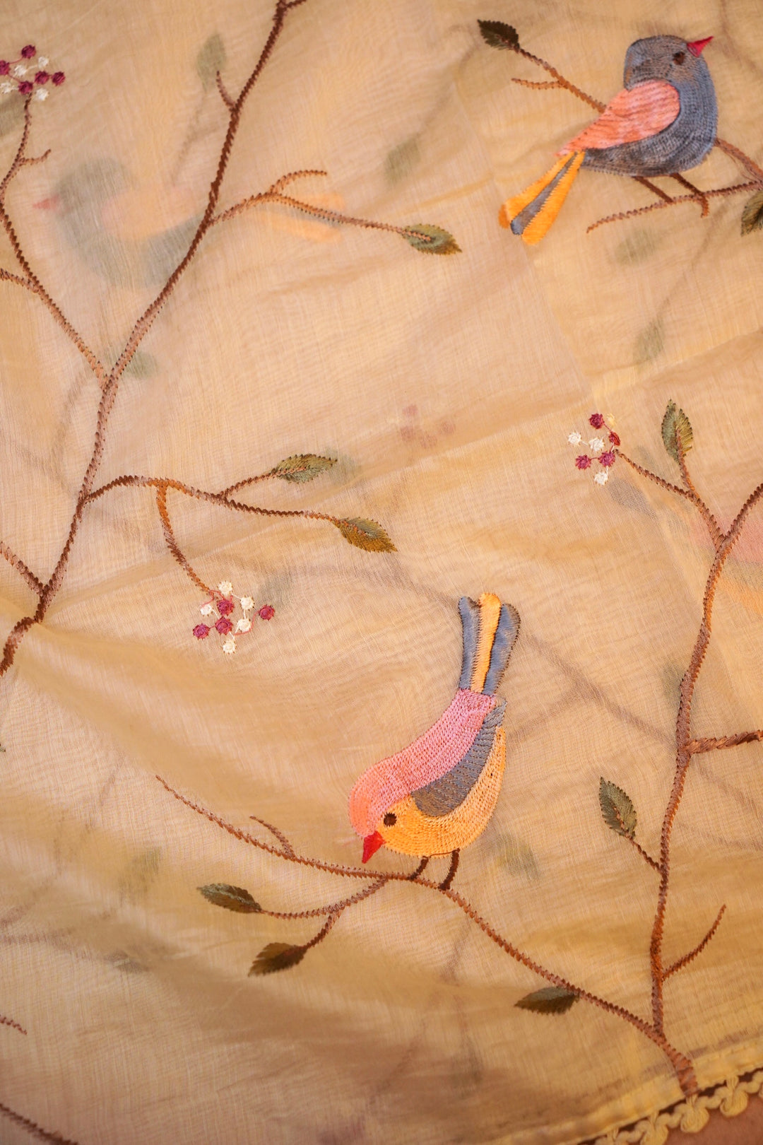 Pastel Yellow Chanderi Suit Set with Thread Embroidery Work