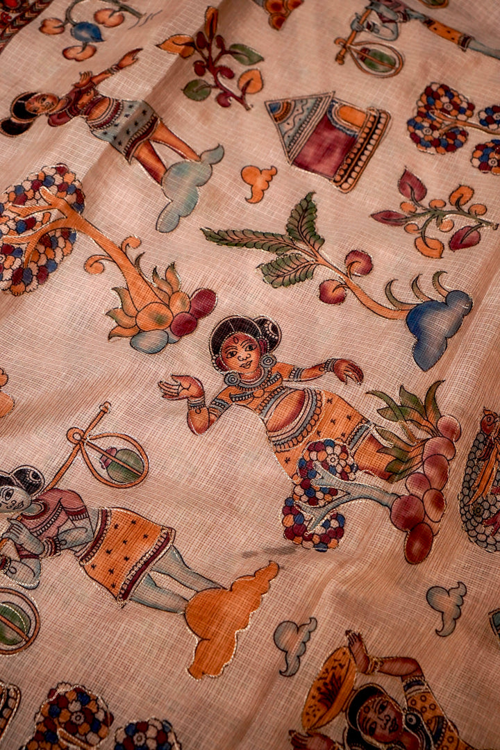 Multi Color Royal Kota Saree with Aari Tari Leheriya Work Kalamkari Pallu View 1