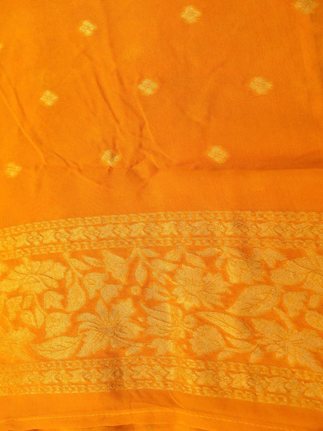 Mustard Yellow Khaddi Georgette Saree with Resham Weave Meenakari Jaal and Bandhani Booti