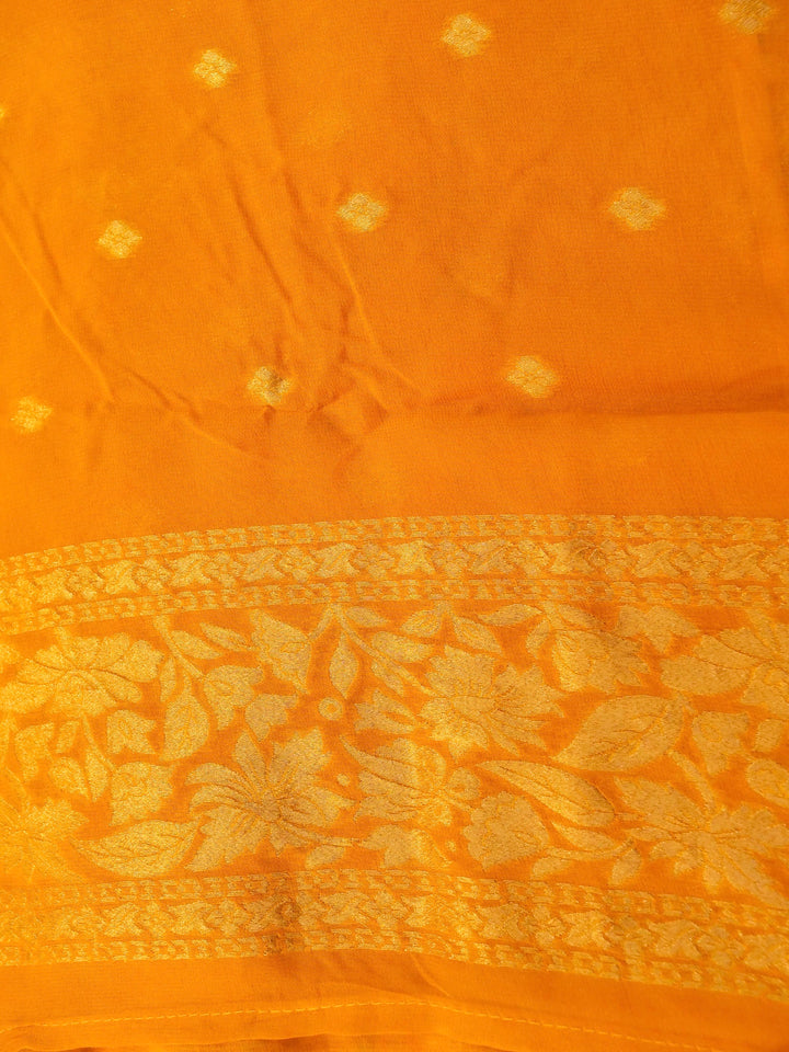 Mustard Yellow Khaddi Georgette Saree with Resham Weave Meenakari Jaal and Bandhani Booti