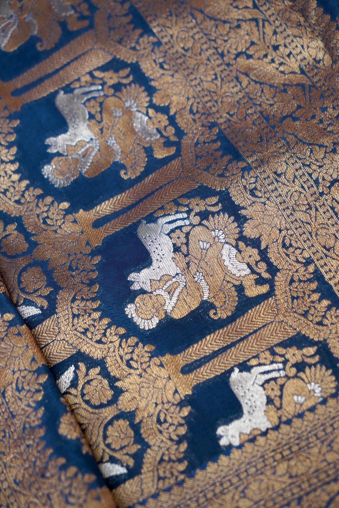 Elegant Teal Blue Banarasi Chinon Georgette Saree with Antique Zari Figure Motifs