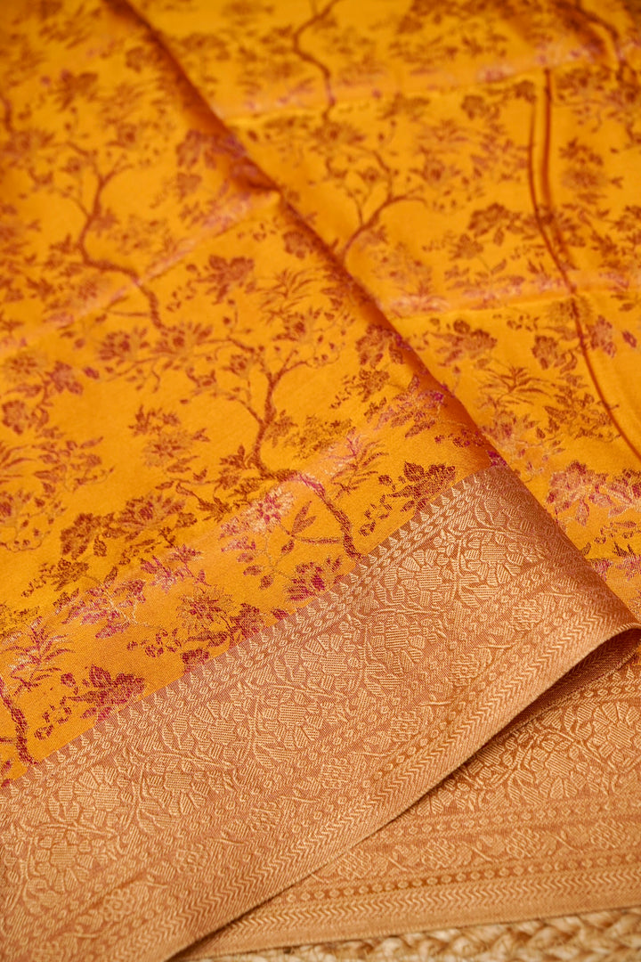 Mustard Yellow Handwoven Banarasi Pure Tanchoi Silk Saree