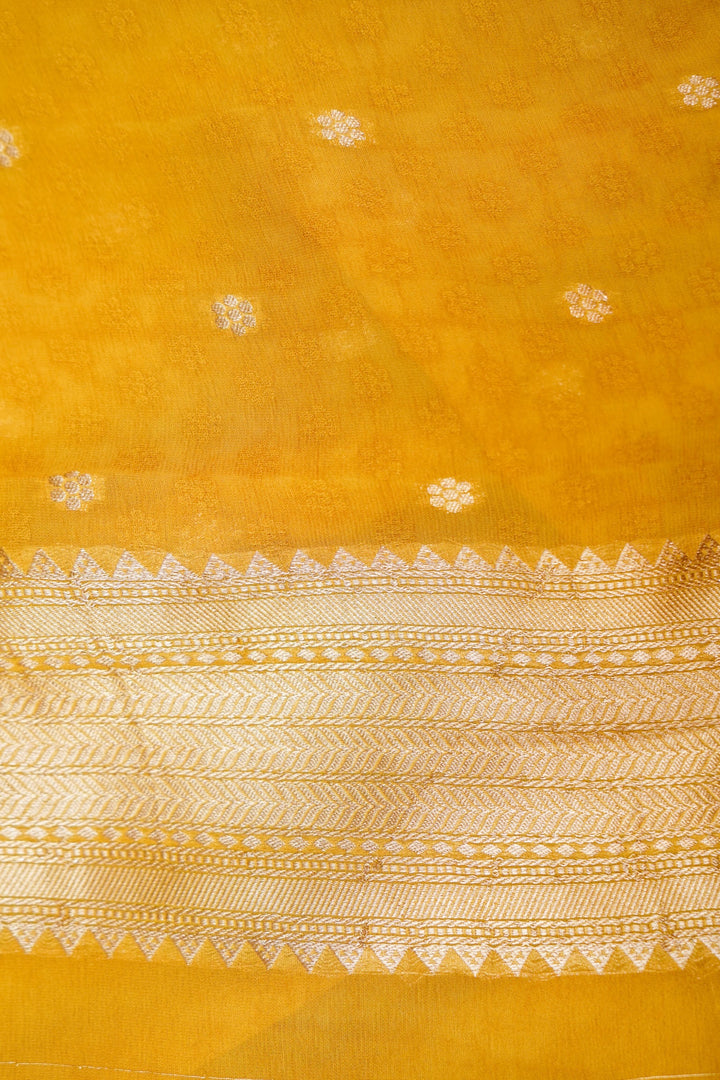 Yellow Pure Georgette Shikargah Saree for Haldi Wear