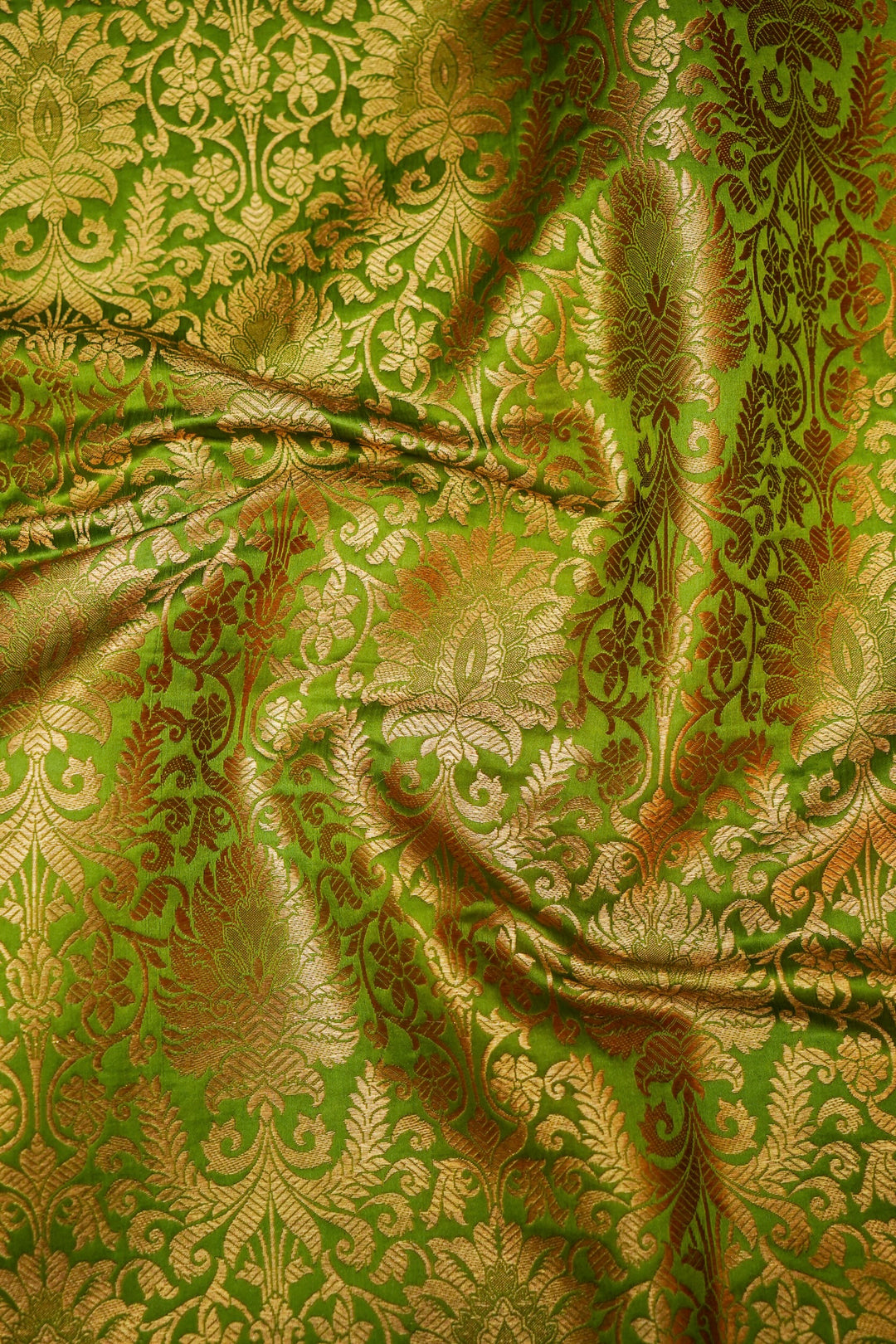 Handwoven Banarasi Green Katan Silk Brocade Fabric