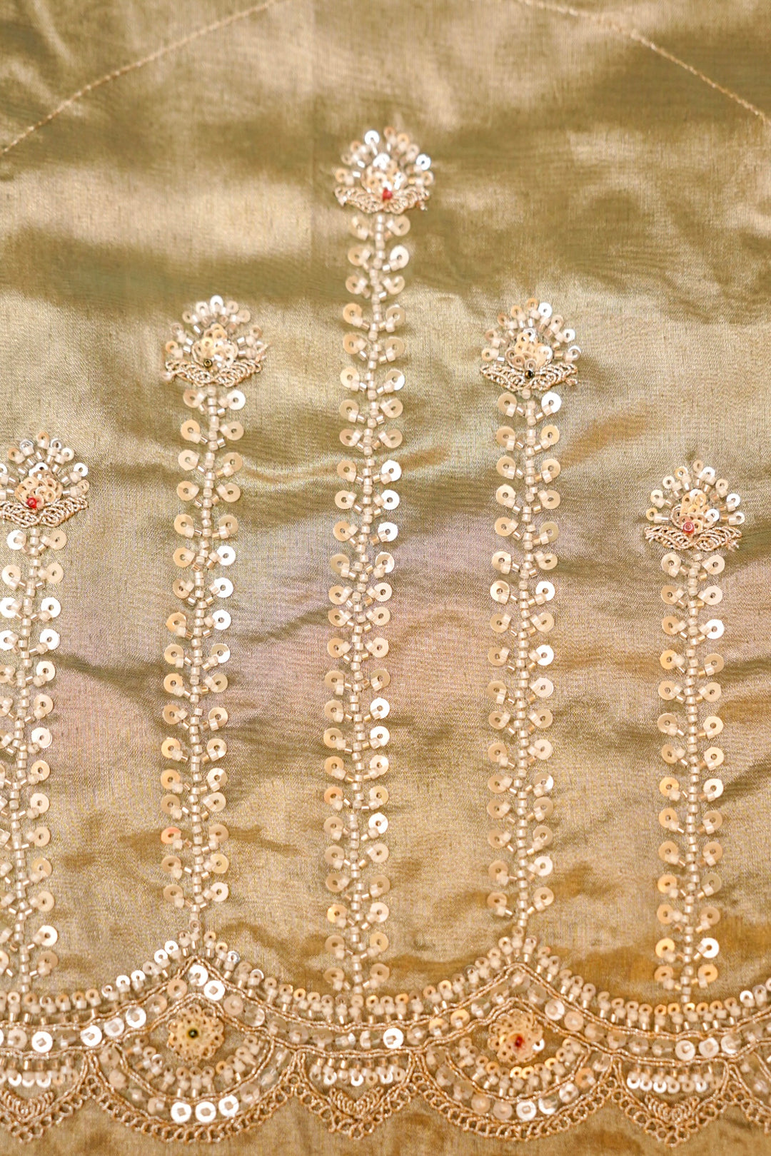 Pistachio Green Designer Tissue Silk Saree with Pearl and Kundan Embroidery View 6