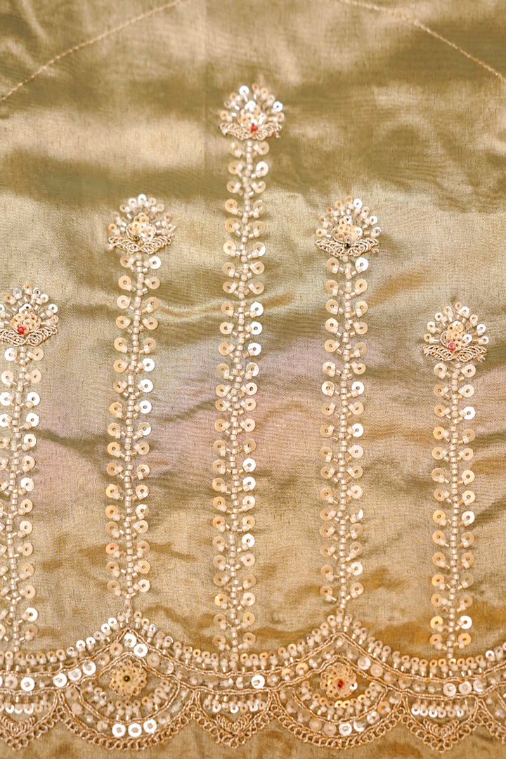 Pistachio Green Designer Tissue Silk Saree with Pearl and Kundan Embroidery View 6