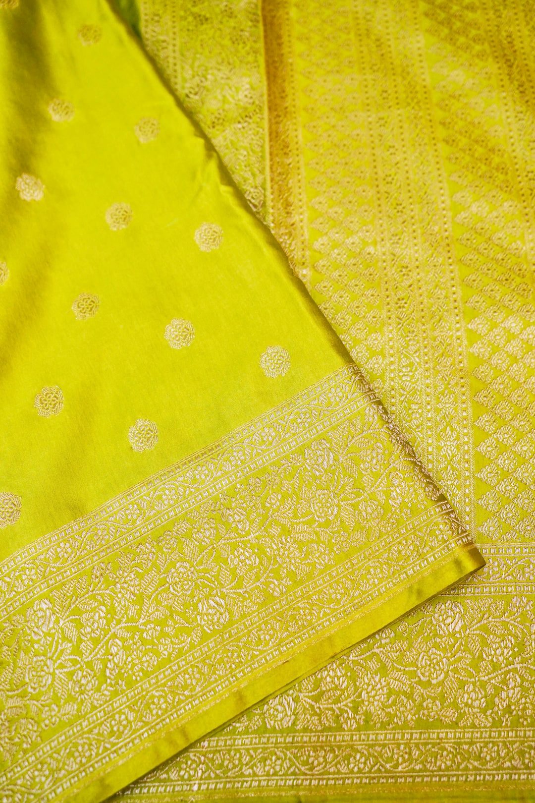 Vibrant Grace in Neon Green Mashru Silk Saree with All-Over Silver Zari Weave