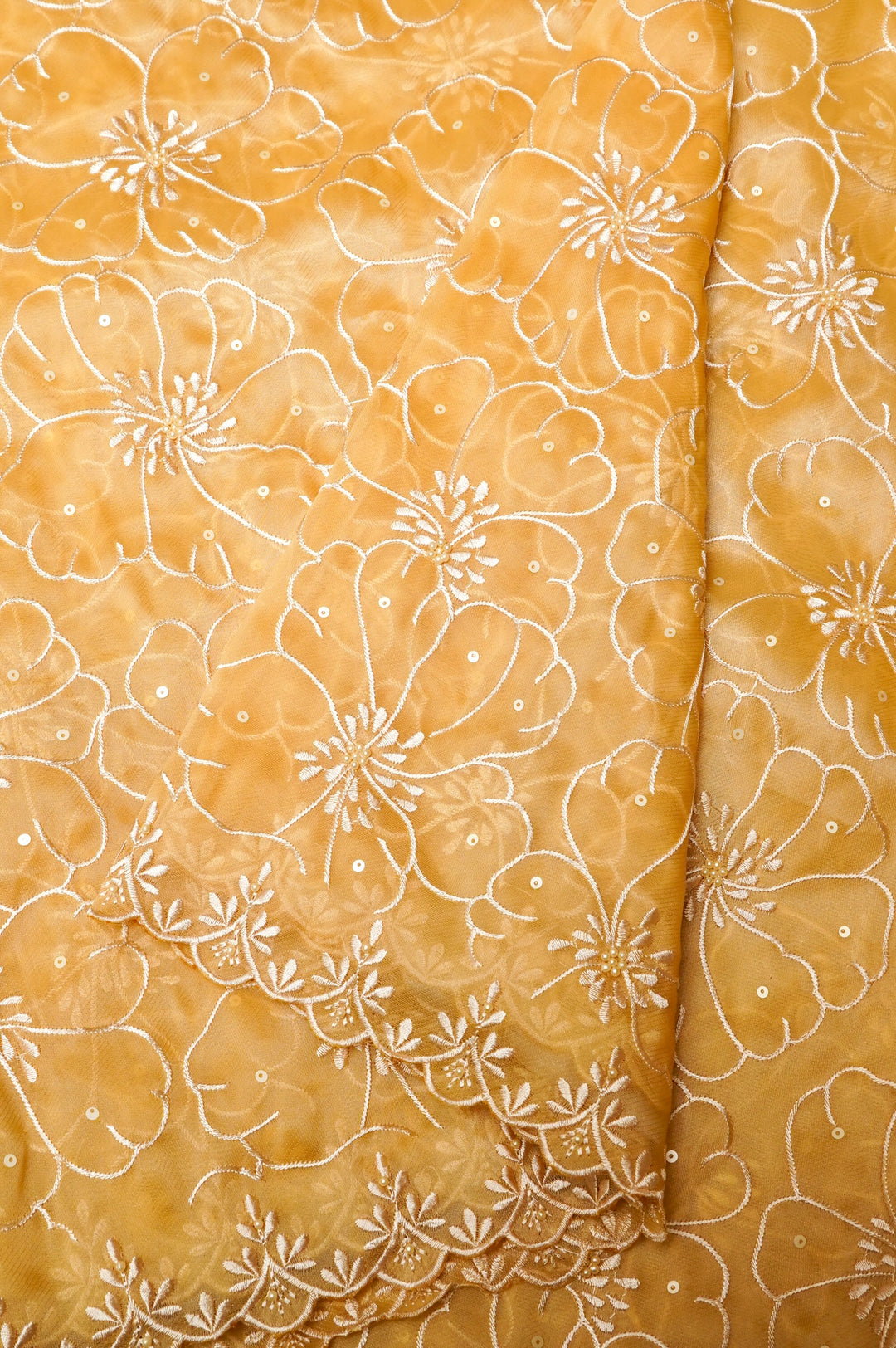 Golden Organza Tissue Saree with Resham & Pearl Embroidery with Tissue Blouse