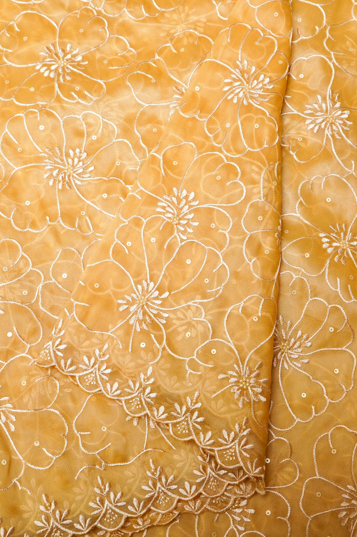 Golden Organza Tissue Saree with Resham & Pearl Embroidery with Tissue Blouse