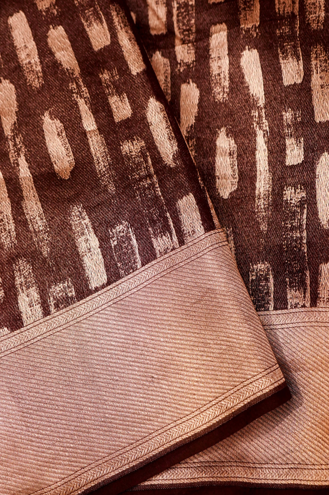 Bronzed Opulence – Dark Brown Banarasi Silk Organza Brocade Saree