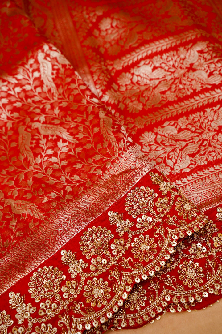 Bridal Pink Brocade Silk Figure Motif Saree with Embroidery Border View 3