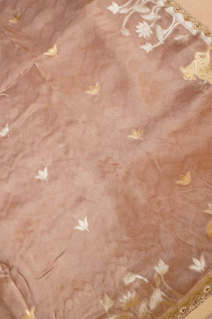 Rose Pink Tissue Silk Pichwai Inspired Sona Rupa Zari Weave Saree View 7