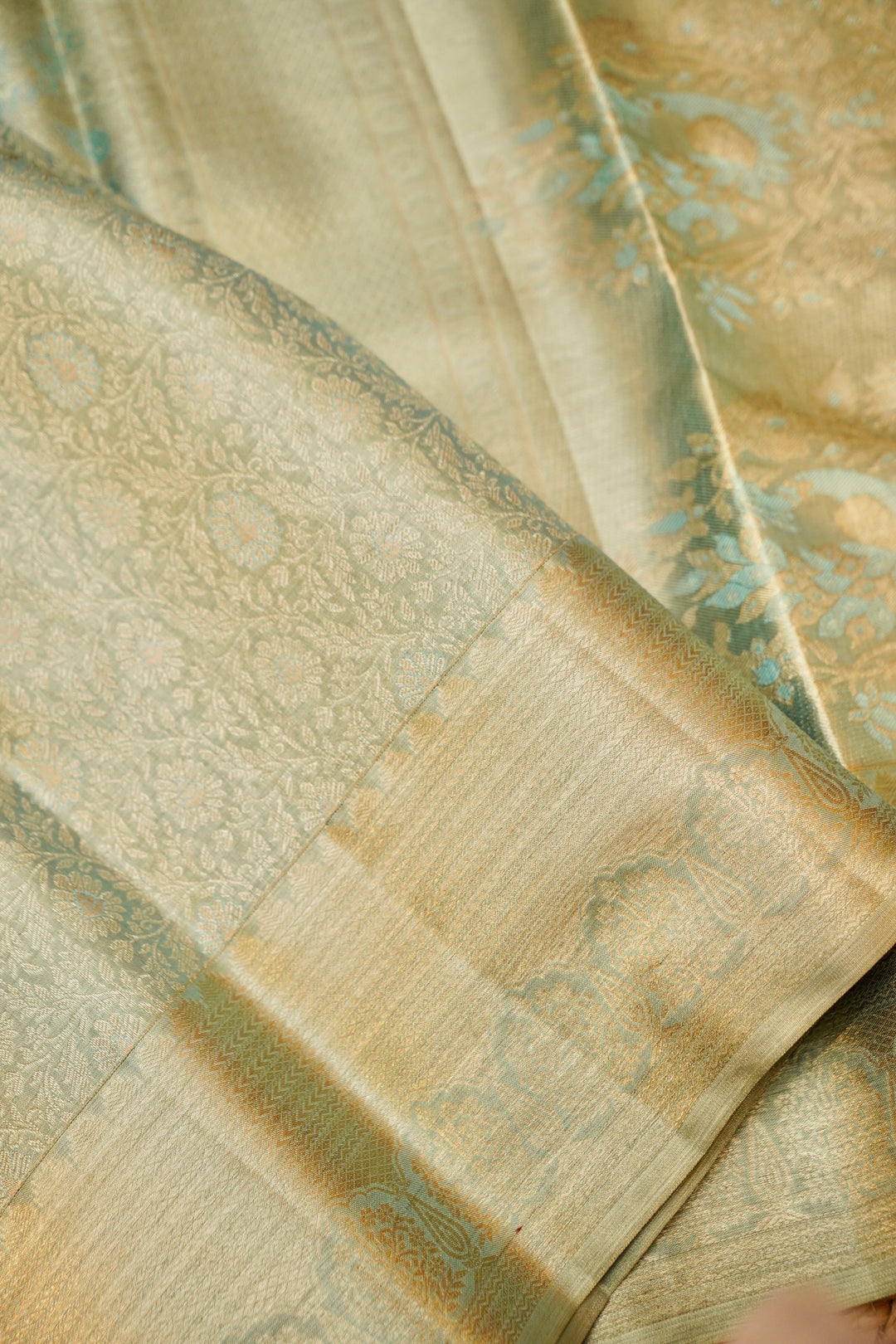 Pure Pistachio Green Kanjivaram Silk Brocade Saree View 3