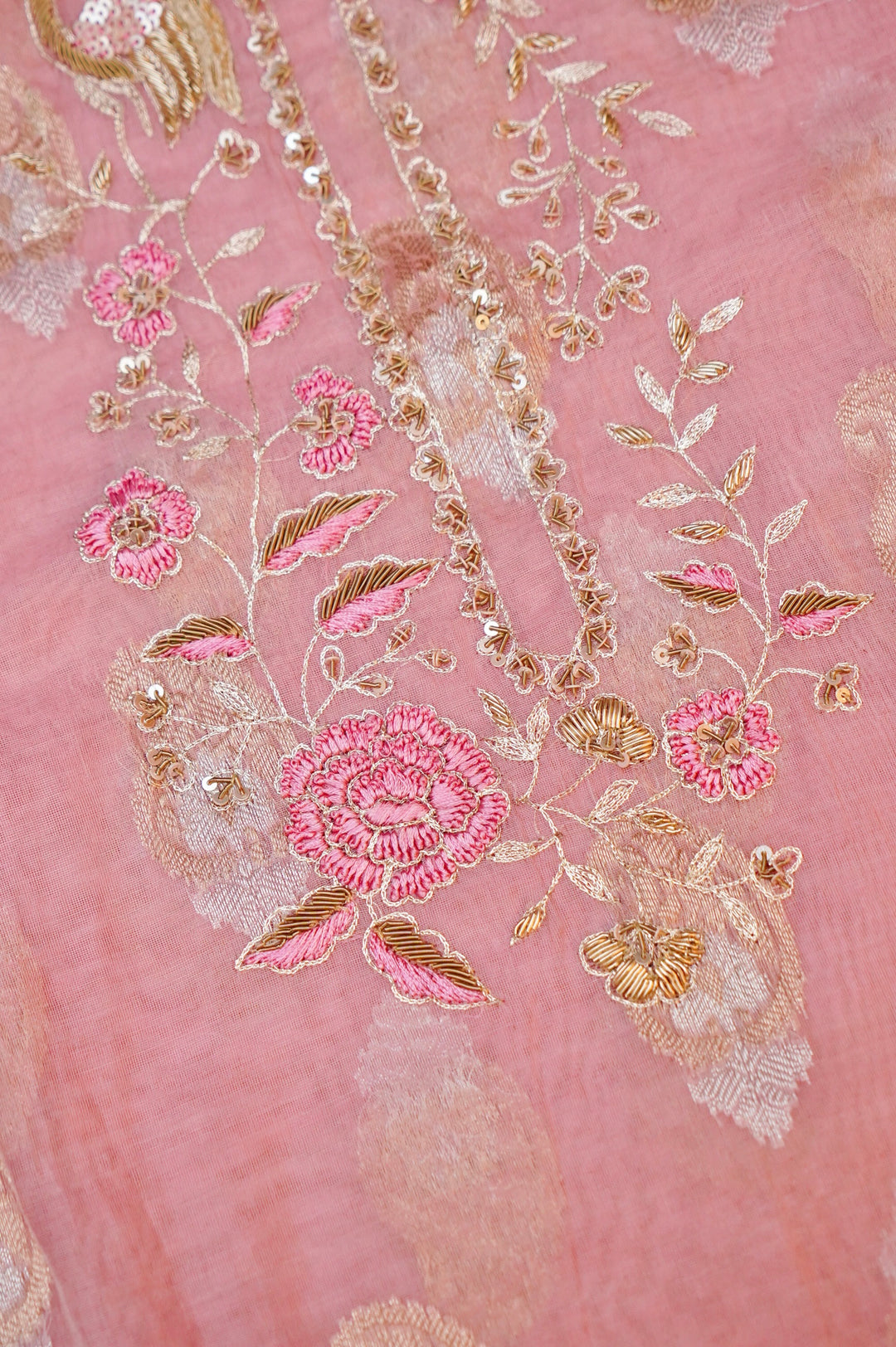 Unstitched Pastel Pink Pure Muslin Silk Suit with Hand Embroidery