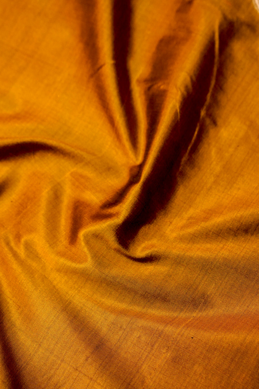 Pure Katan Silk Co-Ord Set Fabric – Royal Floral Heritage Panel | Gold Zari &amp; Meenakari Thread Weave | Mustard Yellow
