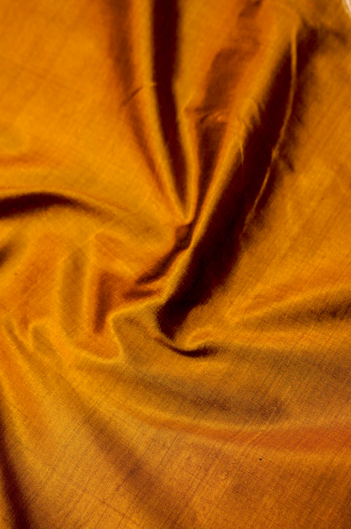 Pure Katan Silk Co-Ord Set Fabric – Royal Floral Heritage Panel | Gold Zari &amp; Meenakari Thread Weave | Mustard Yellow