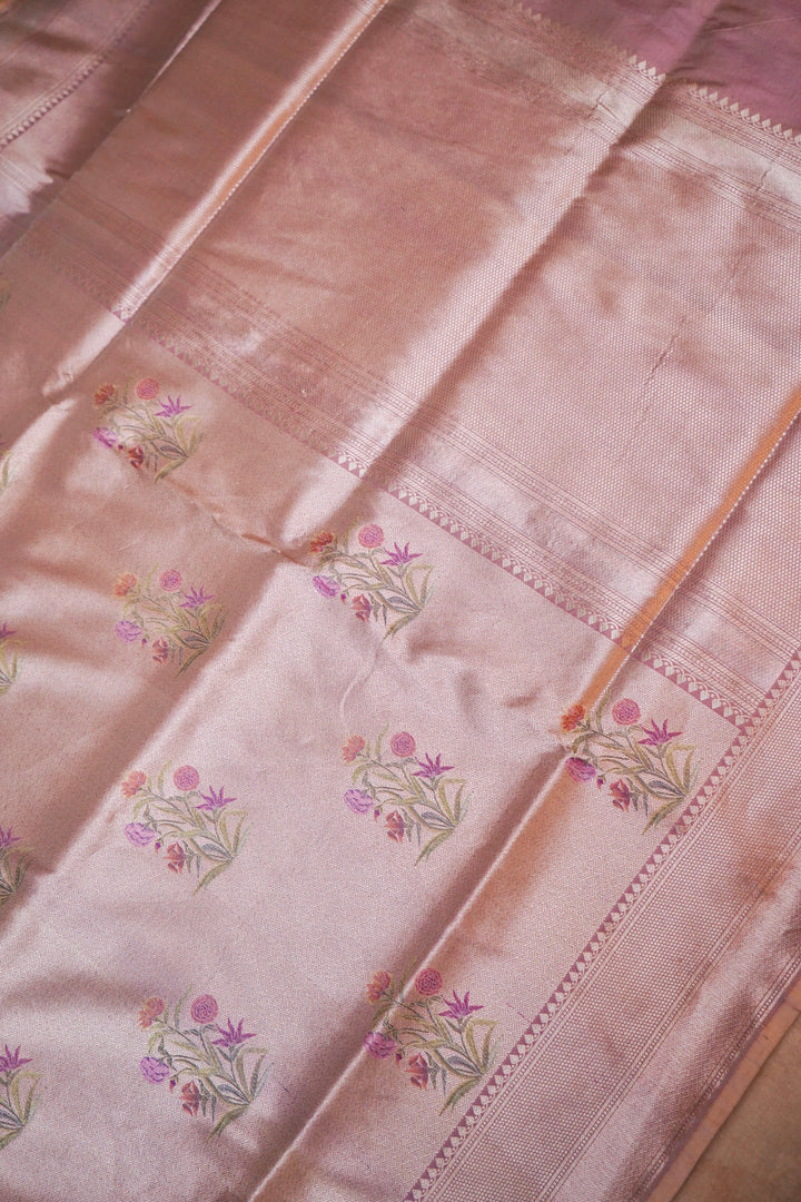 Luxury Handwoven Mauve Banarasi Saree in Pure Katan Silk with Detailed Tanchoi Motifs