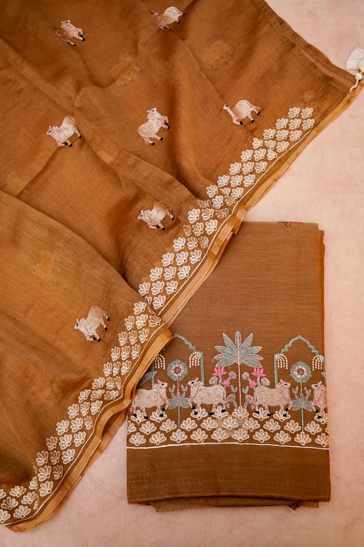 Mustard Pure Chanderi Silk Pichwai Suit Set