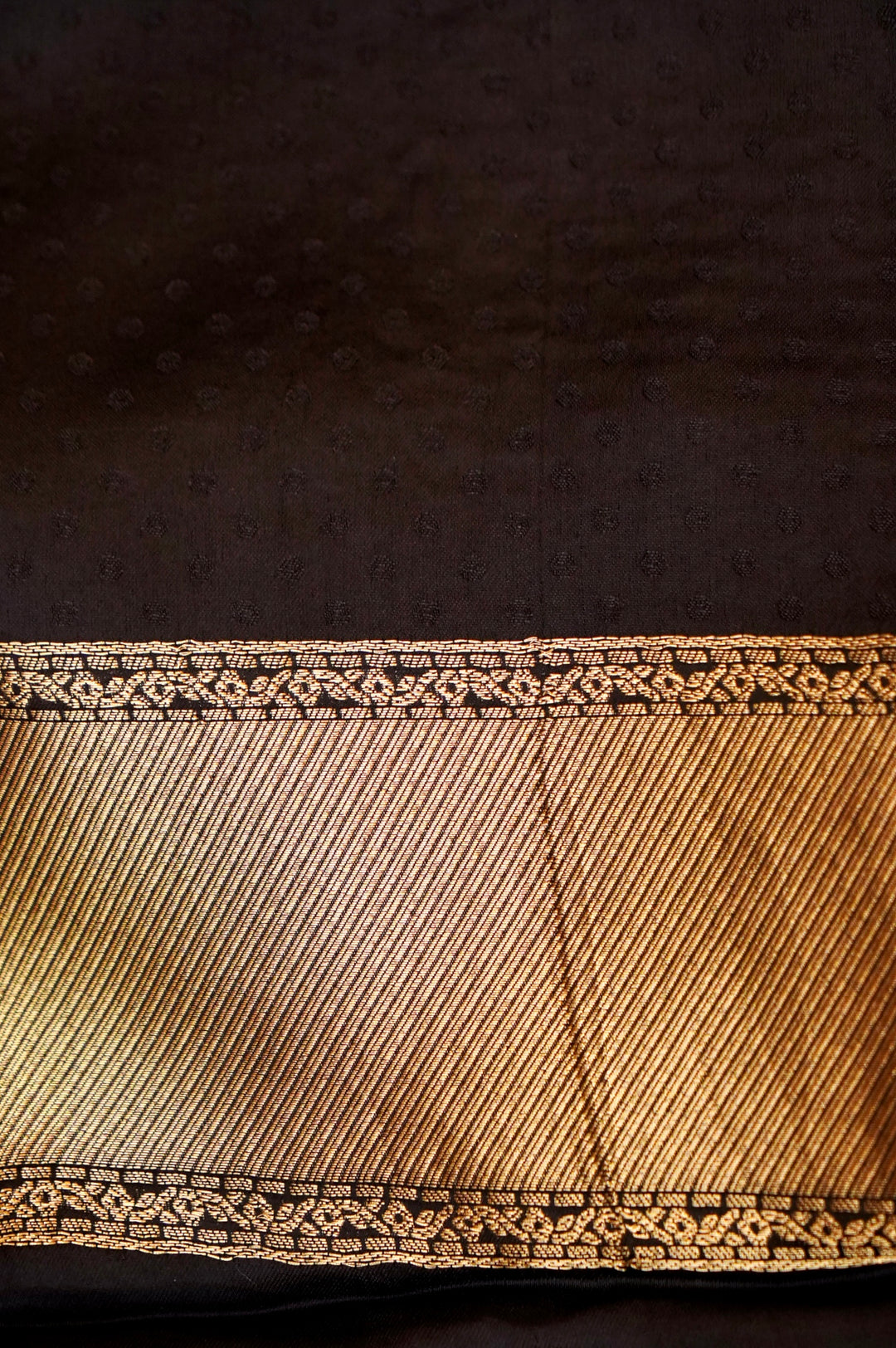 Black Banarasi Satin Crepe Bandhej Weaving Saree with Birds Motif