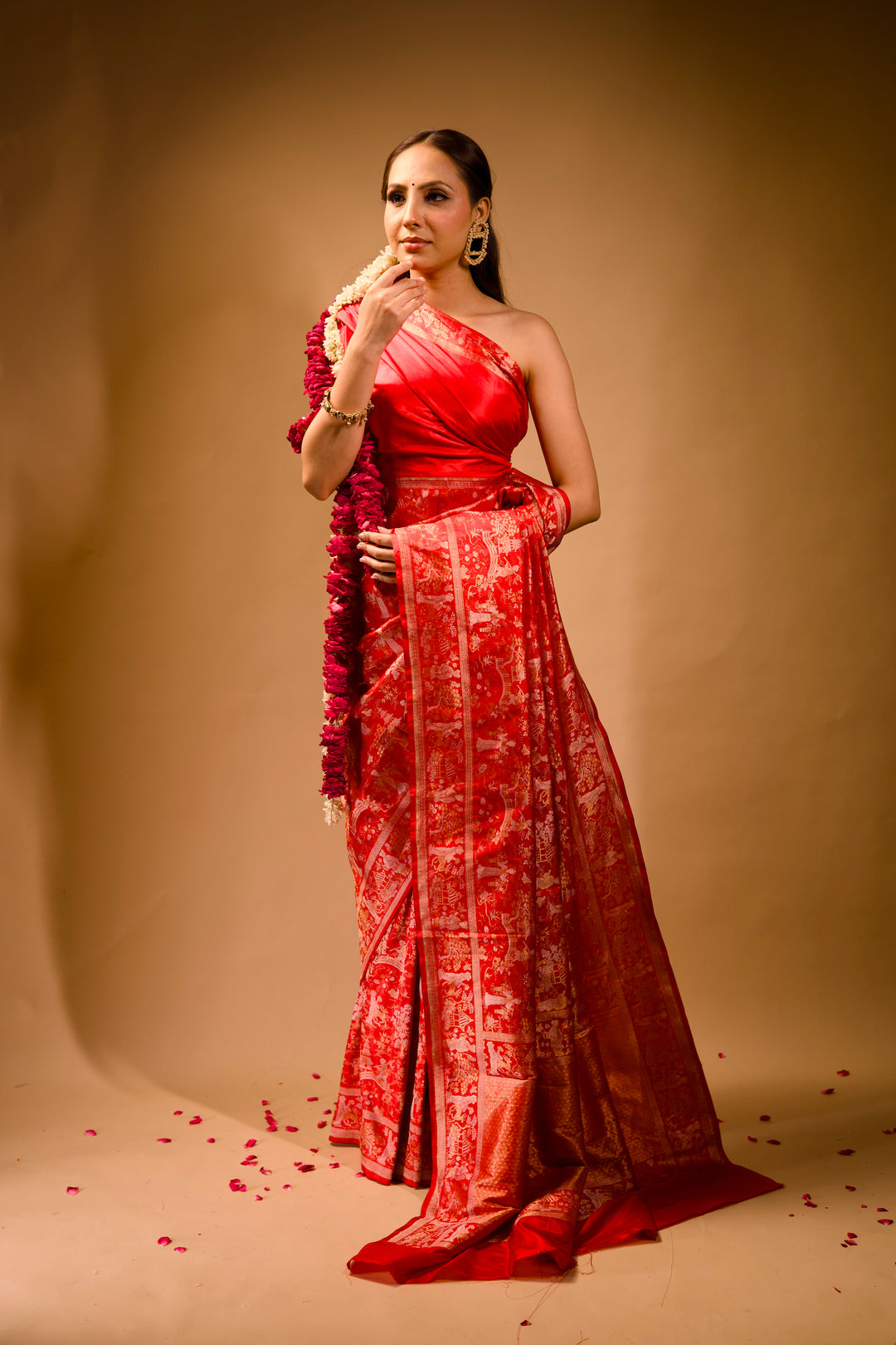 Aalia Bhatt Inspired Red Parsi Gara Banarasi Weaves Cheena Cheeni Heritage Bridal Saree View 6