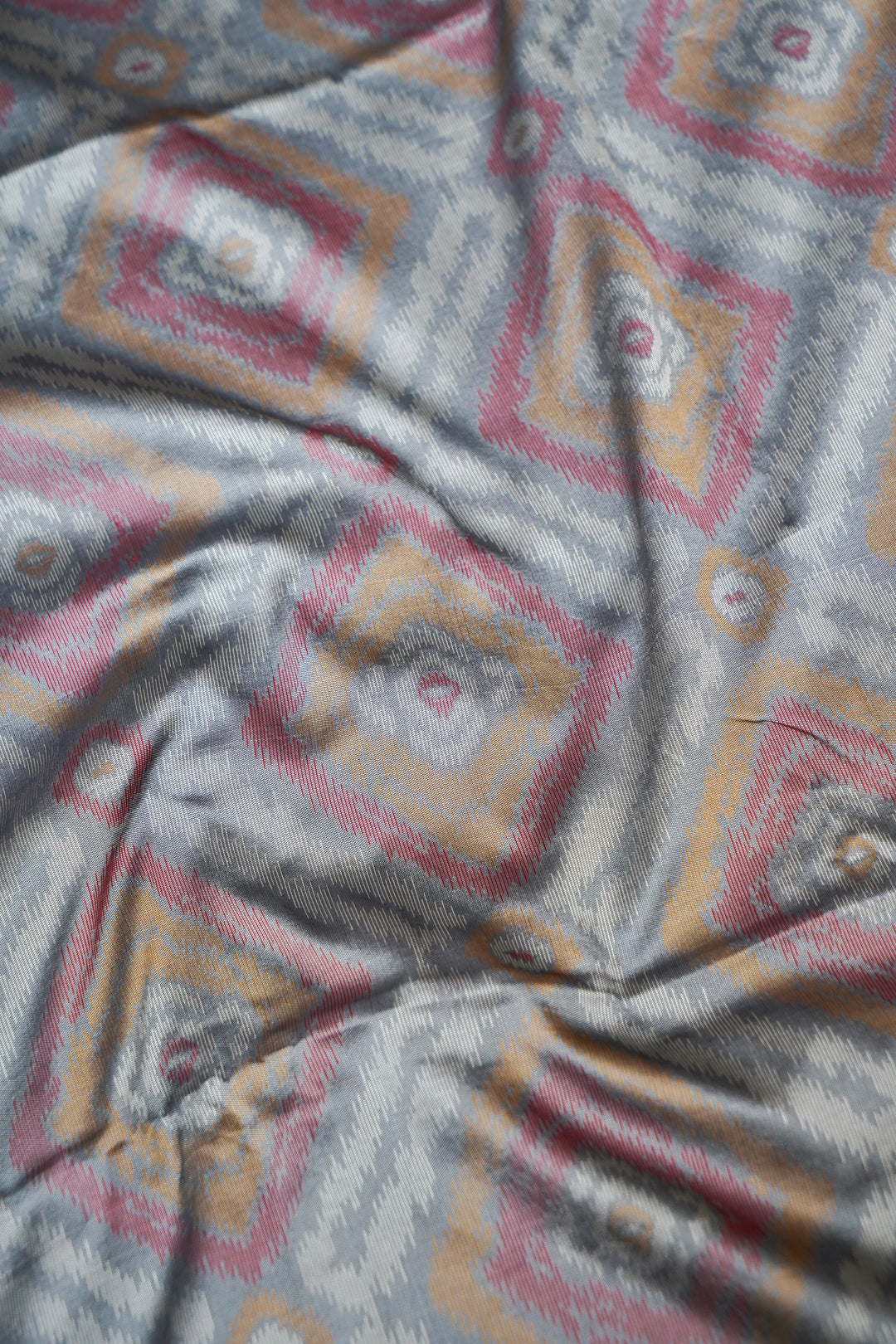 Grey Soft Silk Ikat Inspired Saree with Golden Zari Heavy Border & Pallu