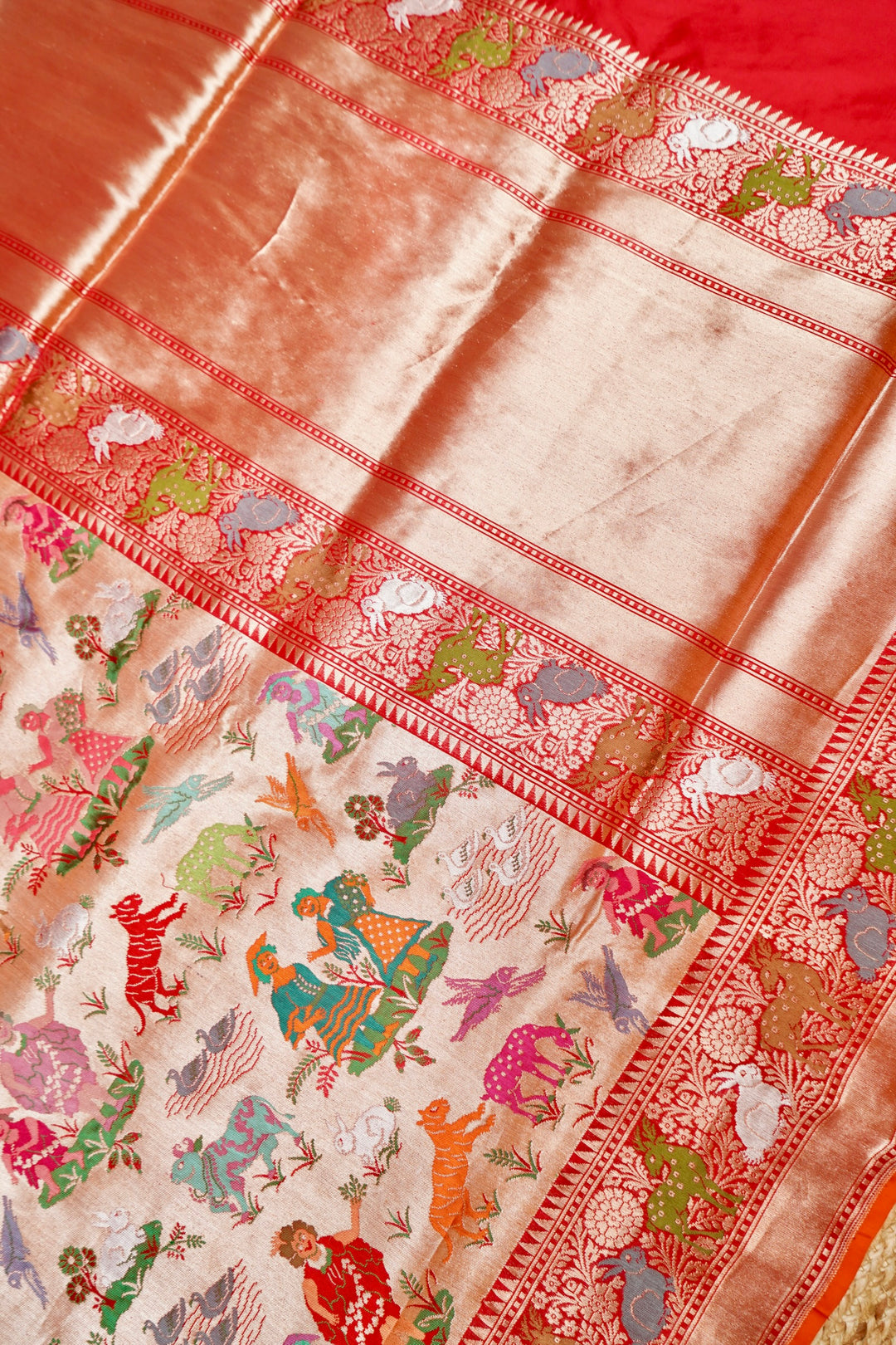 Regal Red Handwoven Pure Banarasi Paithani Kimkhwab Silk Saree
