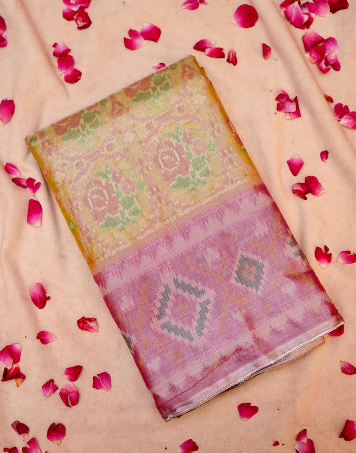 Light Gold Banarasi Silk Tissue Saree with Ikkat-Patola Inspired Weave