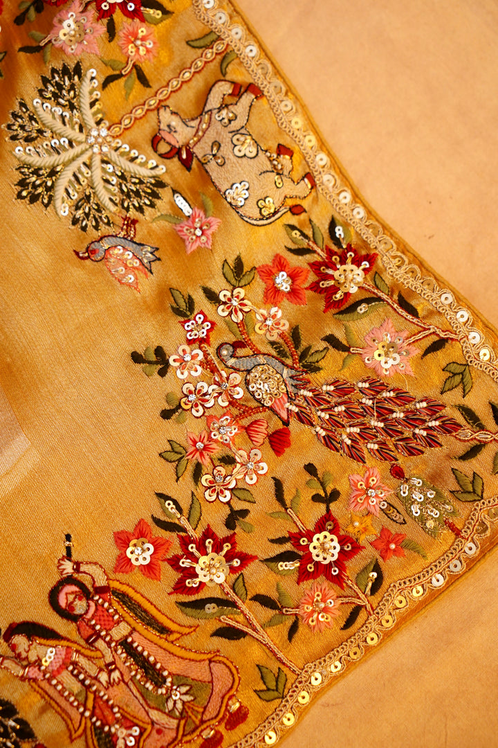 Sunehri Adaa – Designer Golden Tissue Silk Saree