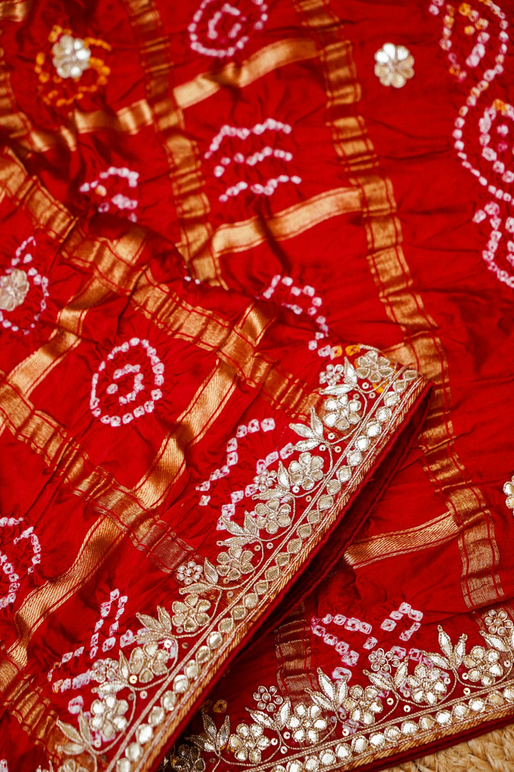 Laal Shringar Chunari Pure Modal Gajji Dupatta with Gota Hand Embroidery View 3