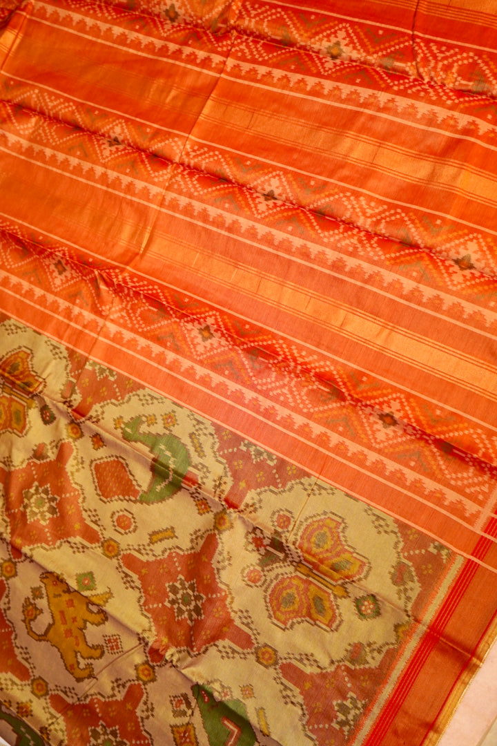 Pista Green Banarasi Silk Tissue Saree with Ikkat Patola Inspired Weave